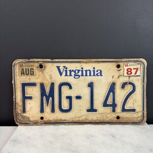 1 Virginia Fmg – 142-1987 Vintage License plate